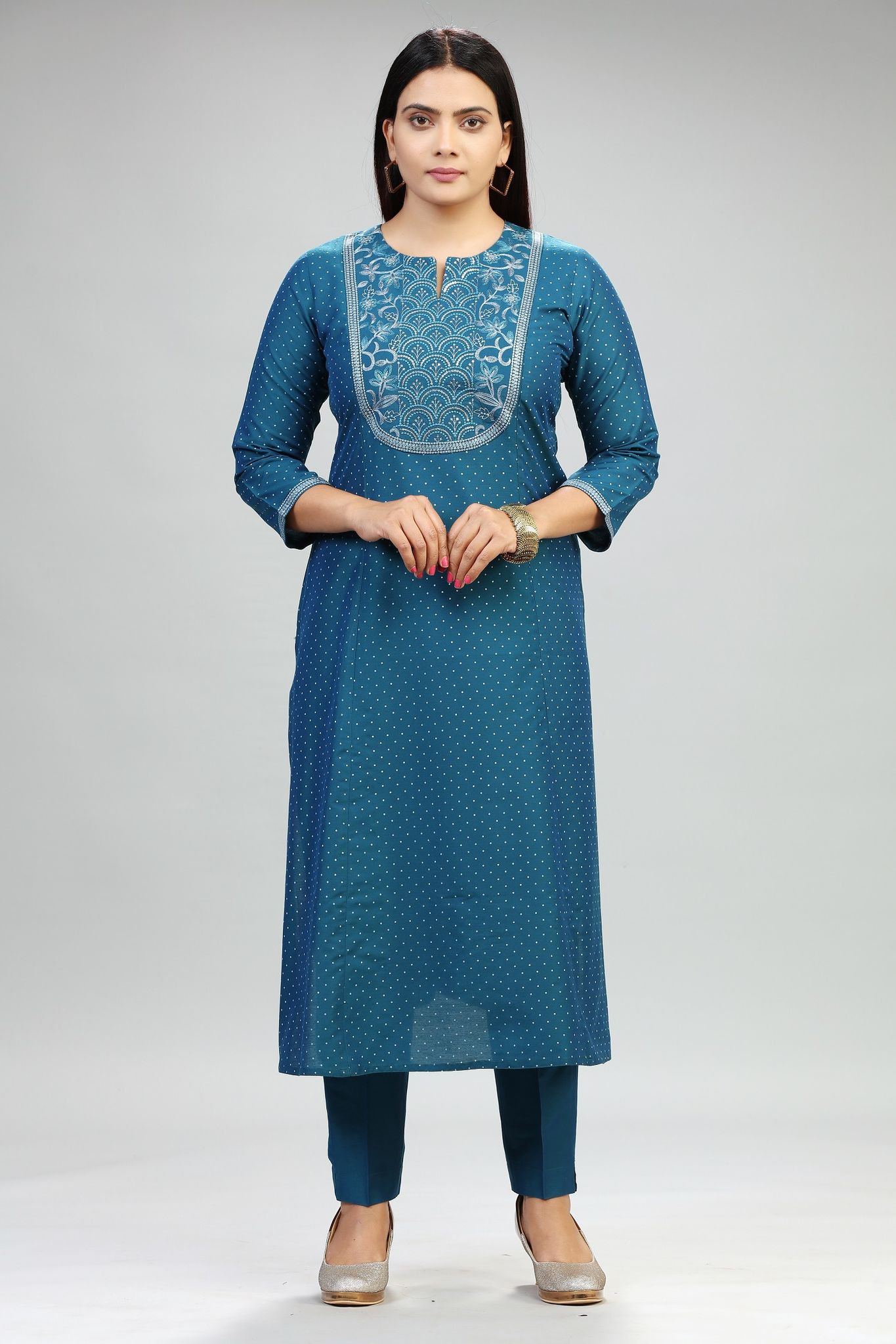 Aashali Royal Blue Cotton Silk Kurta With Pant Set