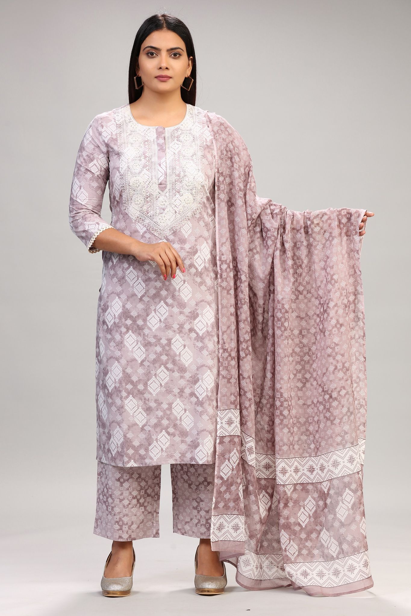 Aysun Light Purple Cotton Cotton Embroidered Suit Set