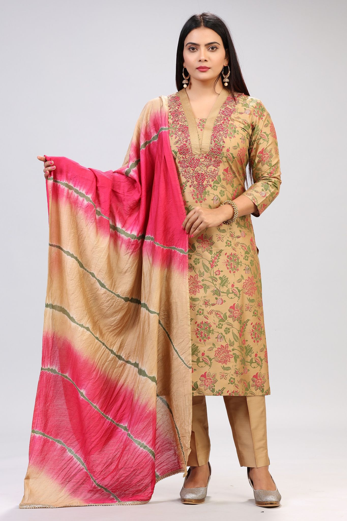 Varuksha Gold Cotton Silk Embroidered Suit Set