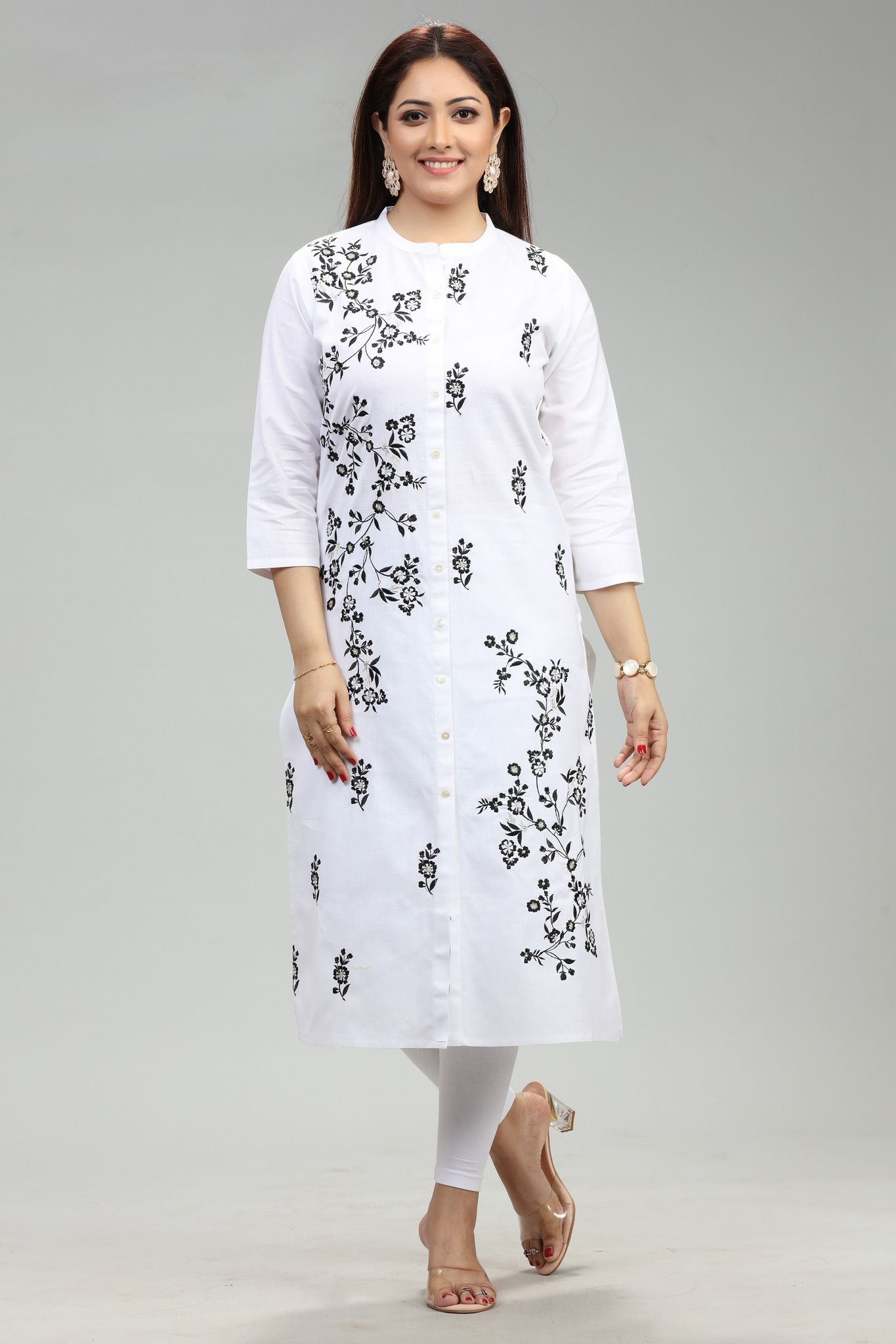 Manjiri White Cotton Embroidered Straight Kurta