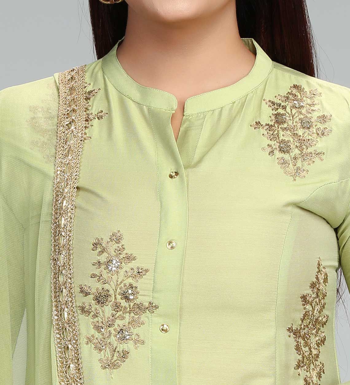 Bhavya Neon Green Cotton Silk Embroidered Suit Set