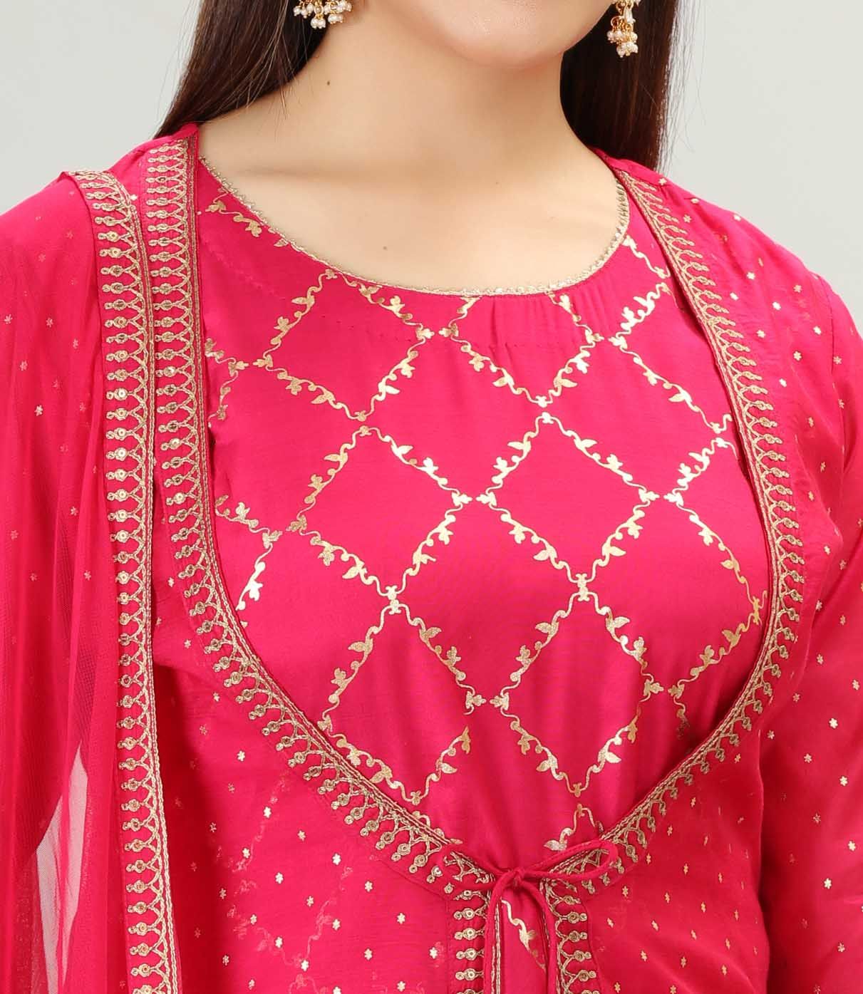 Hara Rani Pink Chanderi Embroidered Suit Set