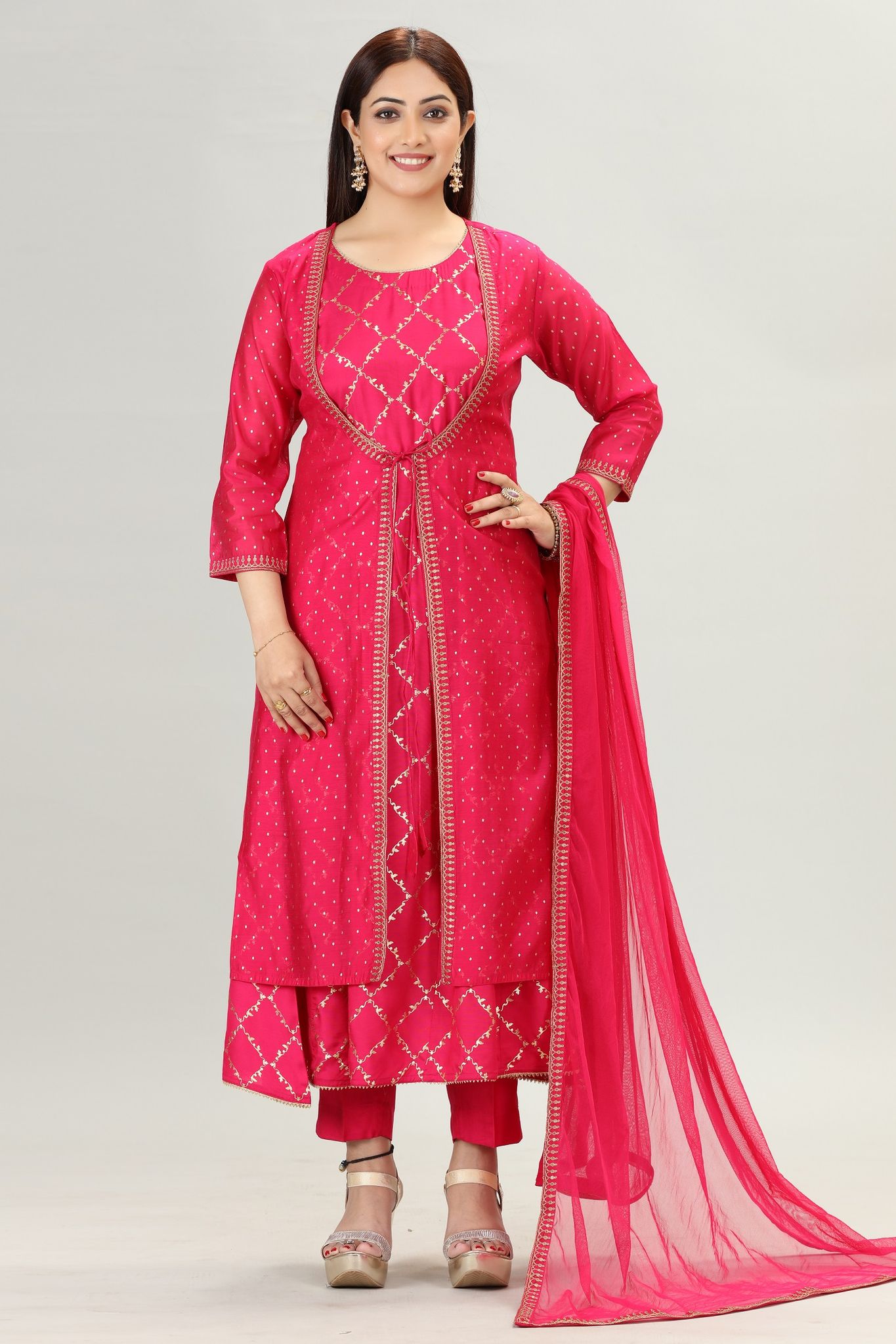Hara Rani Pink Chanderi Embroidered Suit Set
