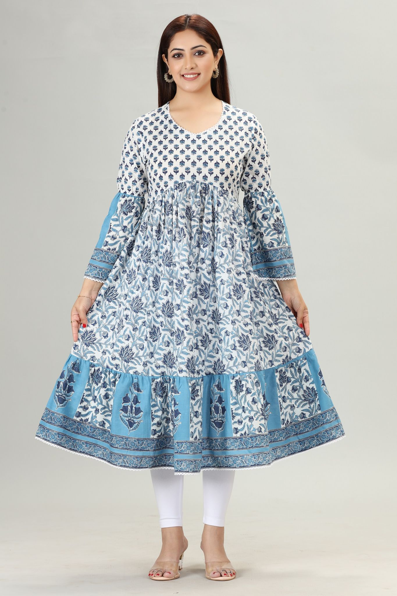 Amena White & Blue Flare Dresses