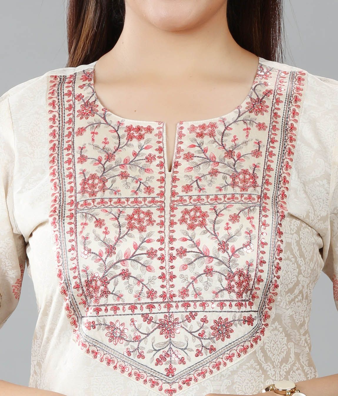 Saliha Off White Cotton Silk Embroidered Straight Kurta