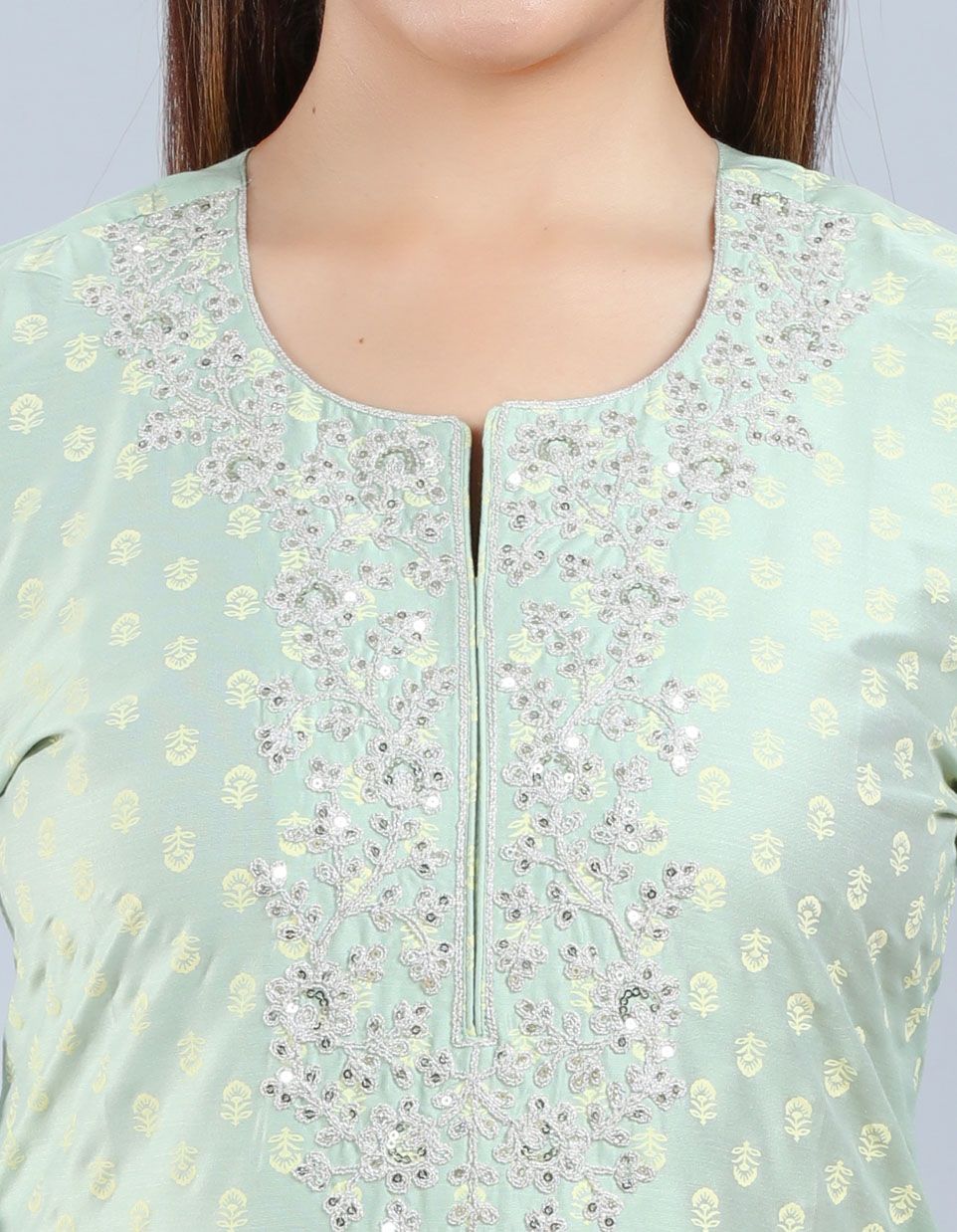 Ashfa Pista Green Cotton Silk Embroidered Kurta