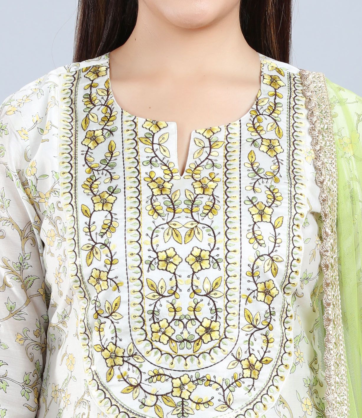 Adara Off White & Yellow Cotton Silk Embroidered Suit Set