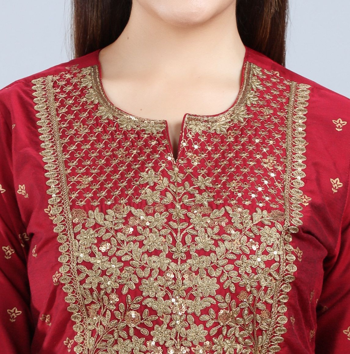 Nilam Maroon Cotton Silk Embroidered Suit Set