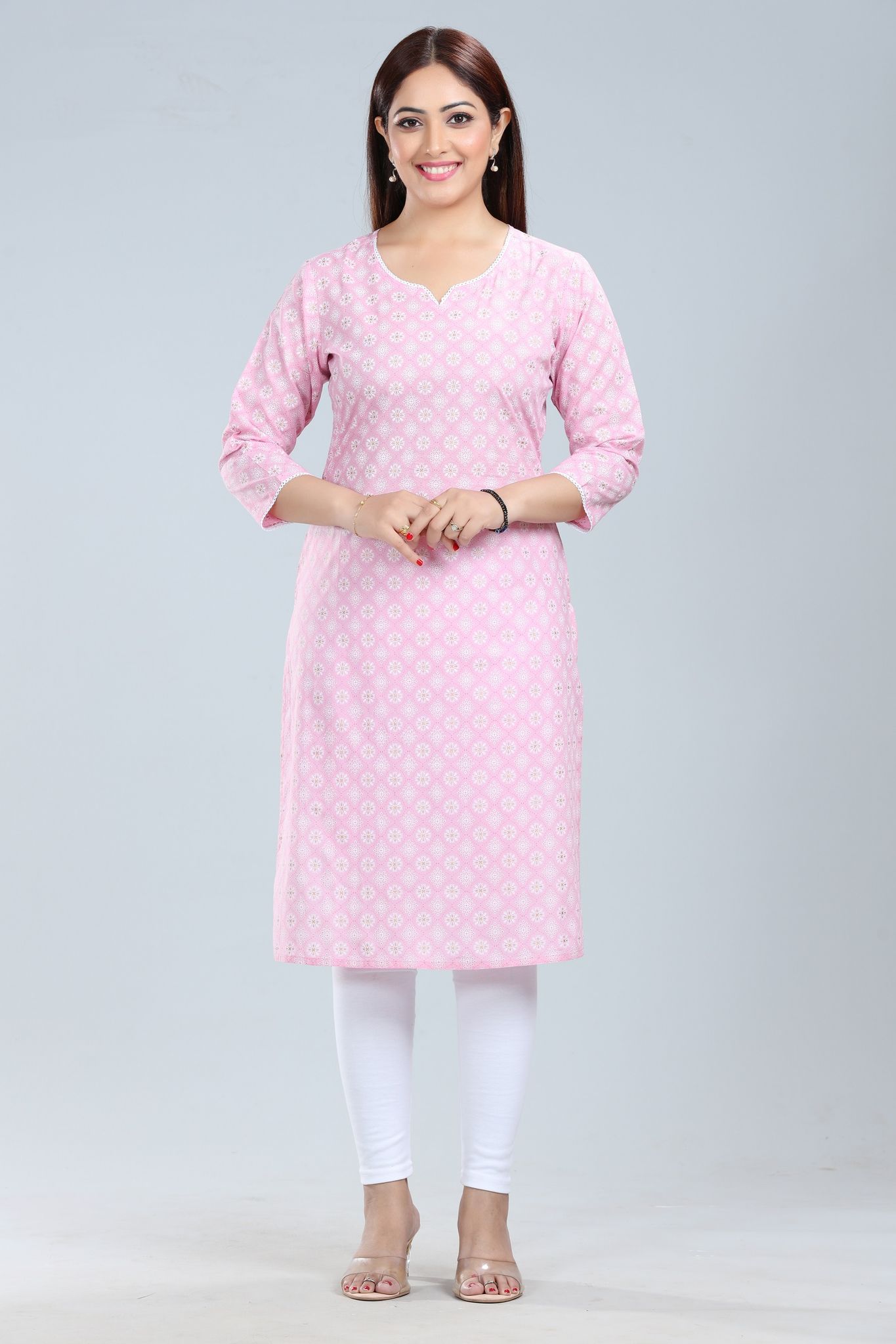 AF-234 Pink Jaipuri Cotton Straight Kurta