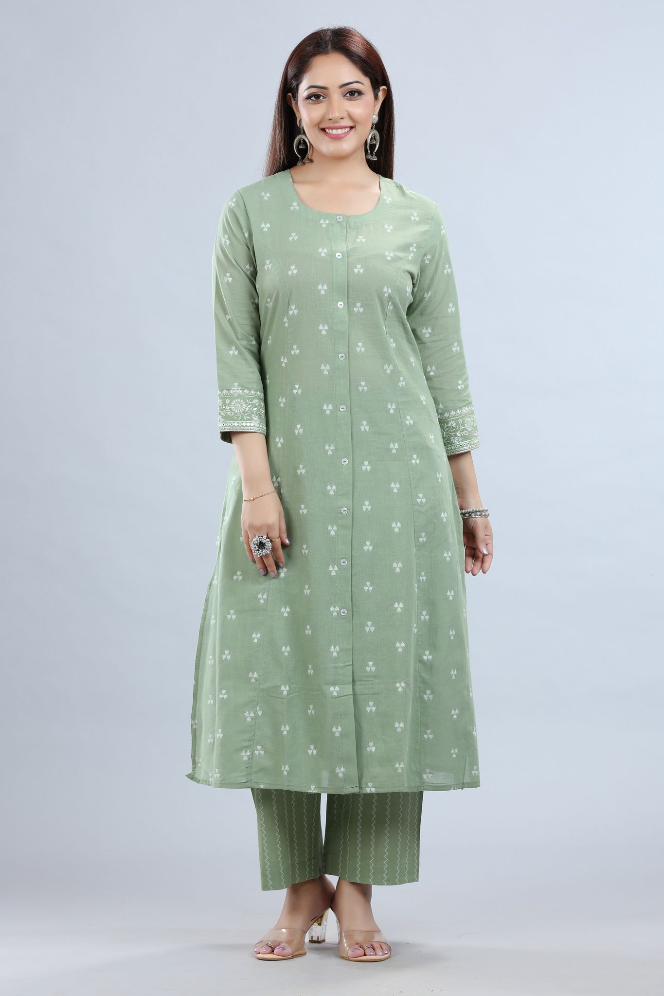 Gauravi Pista Green Cotton Kurta & Pant Set