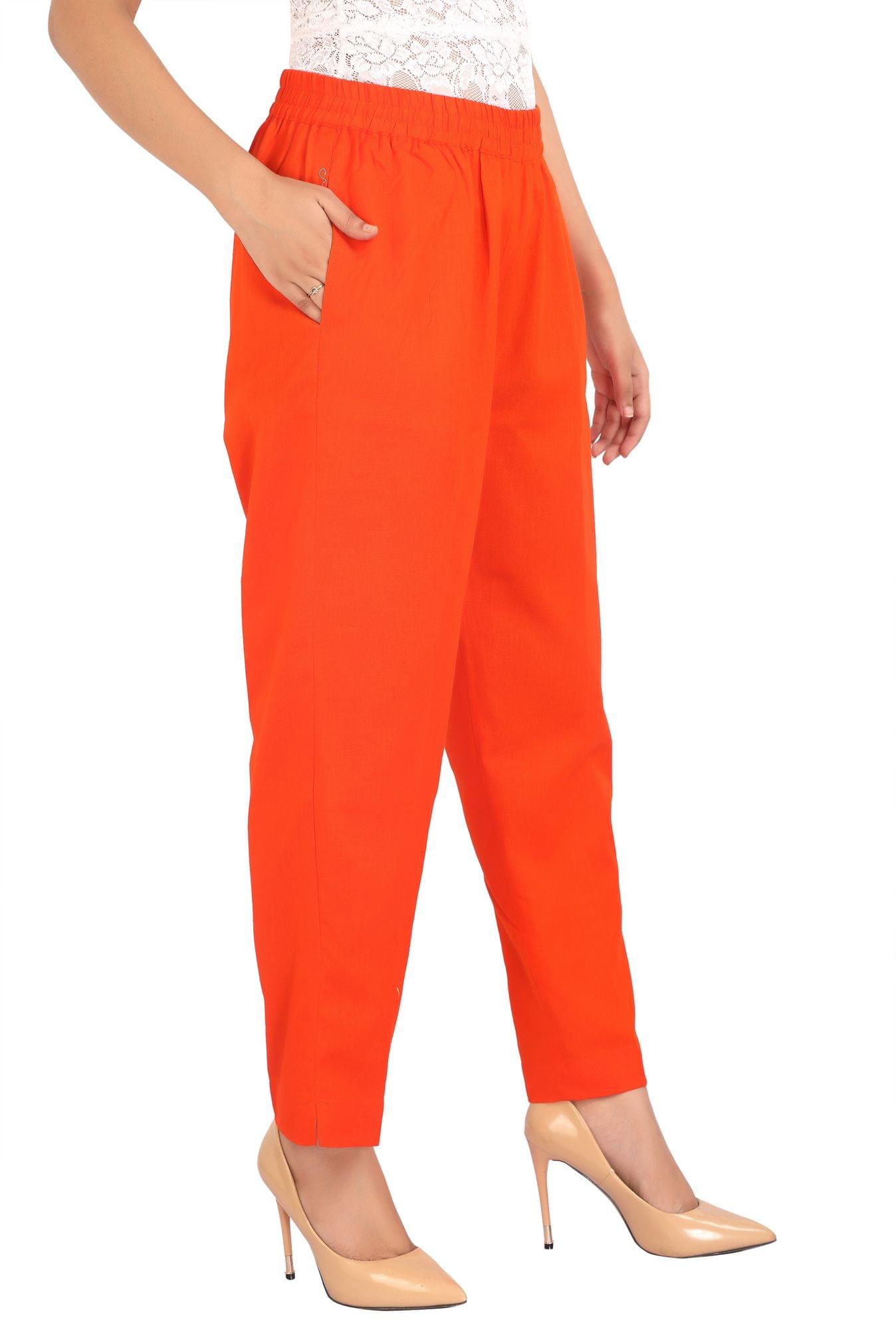 Women's Orange Cotton Pant
